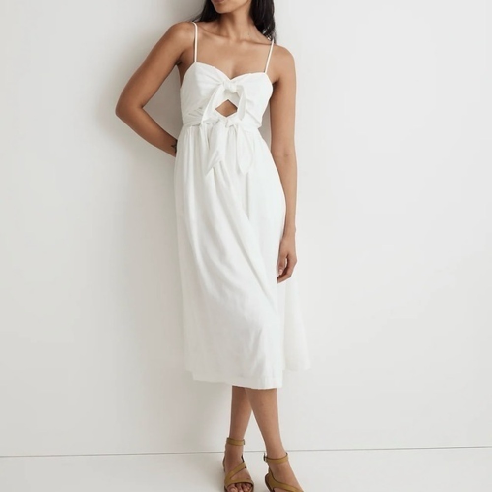 New Madewell Double-Tie Cutout Sweetheart Midi Dress